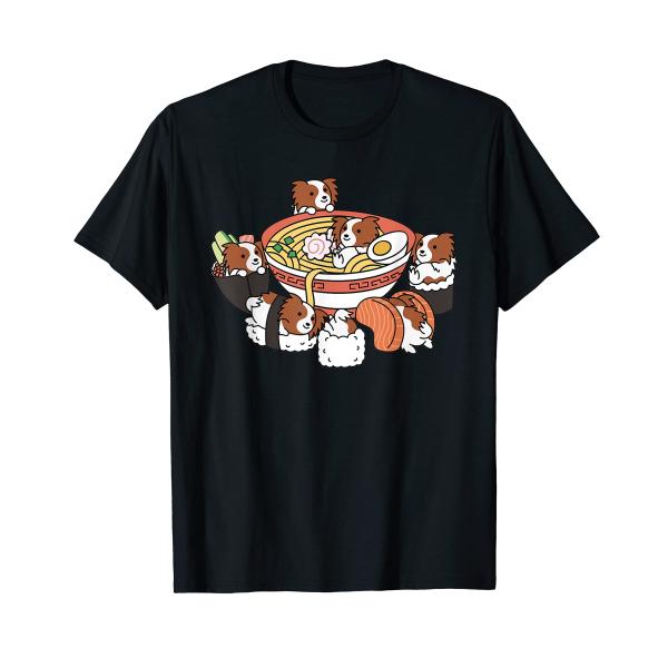 ラーメン寿司パピヨン犬 Tシャツ