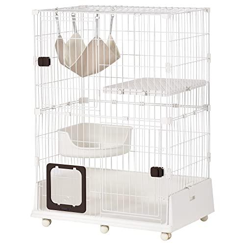 Purlove 猫 ケージ キャットケージ 2段 ペットケージ キャスター付 猫ゲージ 多頭飼い ネ...