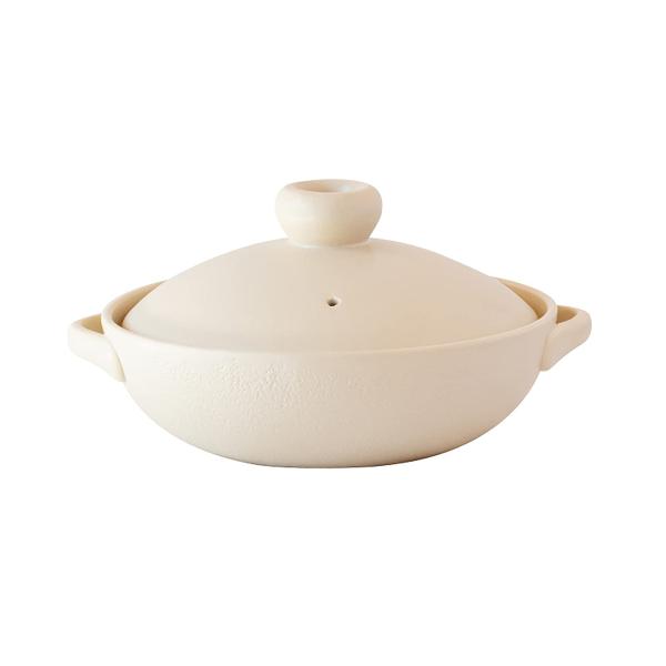 佐治陶器 萬古焼 土鍋 8号 1.5L (3-4人用) 浅型 アイボリー 日本製 10-802