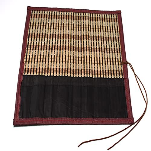 dodtazz 書道 筆入れ 竹製 ポケット付き 大人の 筆巻き 習字 簡単 収納 保管 丸める (...