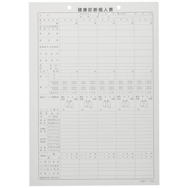 中島紙工 健康診断個人表 514 A4 横書 単式 1冊 30枚入
