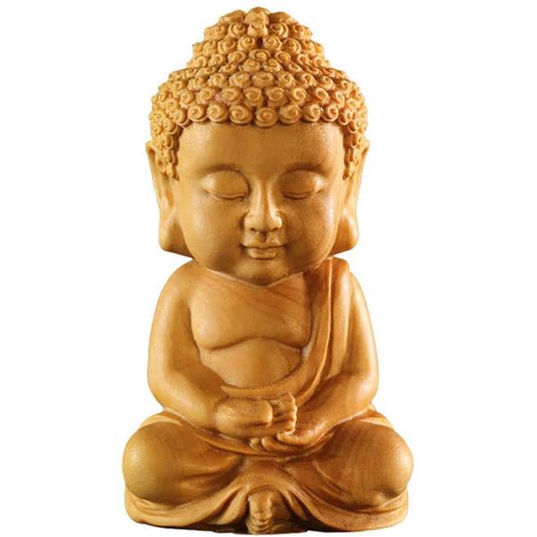 ミニチュア仏像 木彫り ミニ 釈迦像 如来 可愛い 手作り 木置物 禅定 ブッダ 仏陀 小型 柘植の...