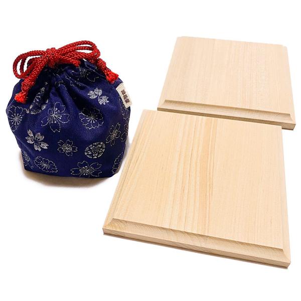 NEW 将棋駒台 新桂折将棋盤用 駒台と鈴花堂オリジナル駒袋 (和柄紺)