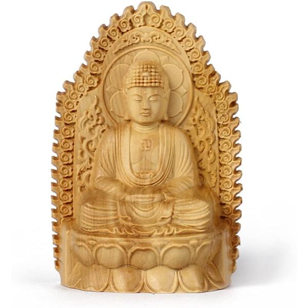 手のひらサイズ ミニチュア 釈迦像 高級天然ツゲ木彫り ミニ 仏像 如来像 置物 オブジェ 縁起物 ...