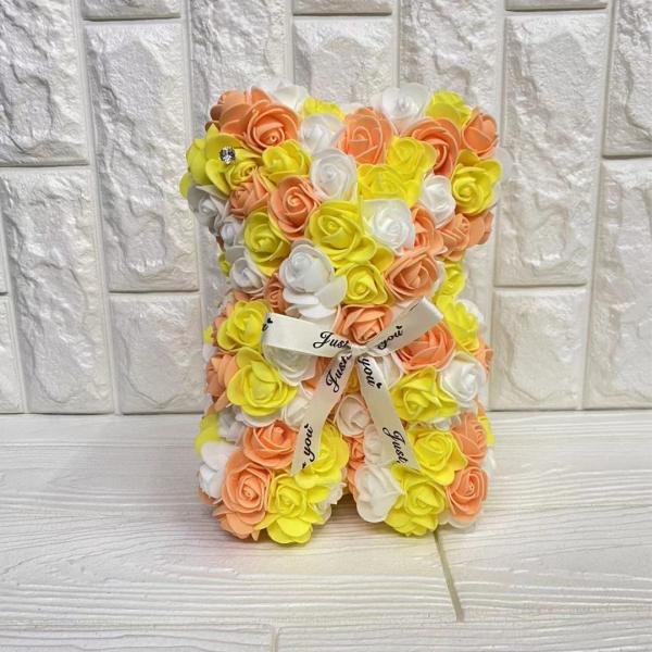 ローズベア バラの造花でできたクマの人形 【オレンジマーブル】5506