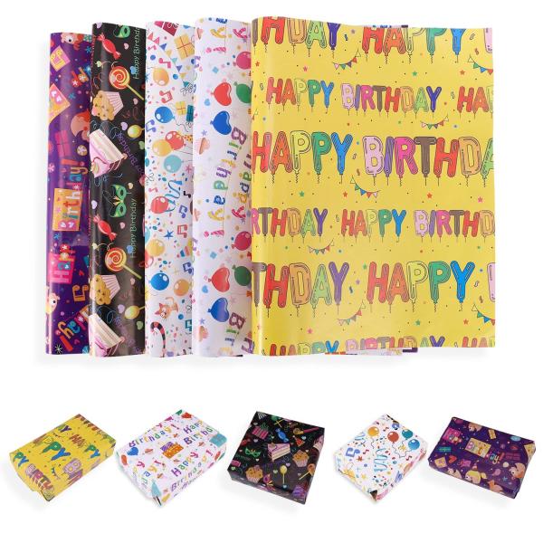 Hitchlike 包装紙 ラッピングペーパー 誕生日 5枚入り 可愛い柄 厚手 大判 破れにくい ...