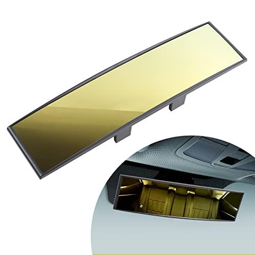 300MM*75MM車用ルームミラー 曲面高反射アルミ鏡 防眩広角表面ゴールデンミラー 高精度の反射...