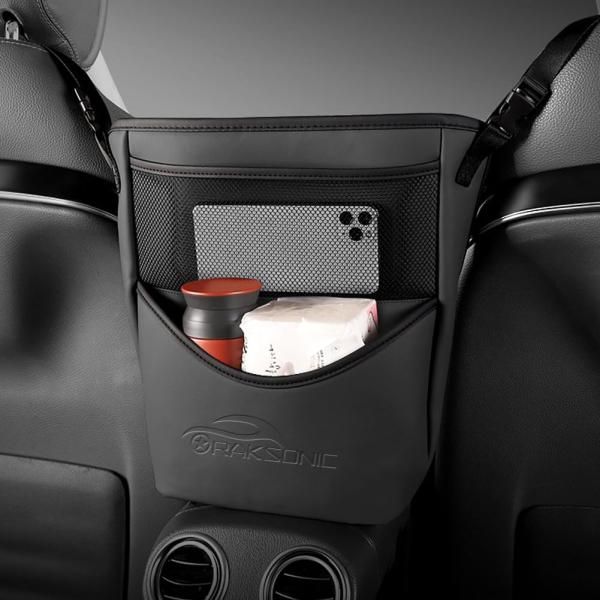 Raksonic 車用収納ポケット 車シートバックポケット カバンホルダー シート中央収納袋 両面タ...