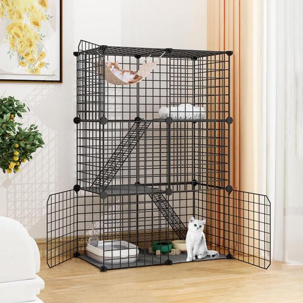 ねこ3段ケージ猫 ケージ 大型猫 ケージ 多頭飼いゲージ コンパクト猫 ゲージ 大きめ猫のゲージ 室...