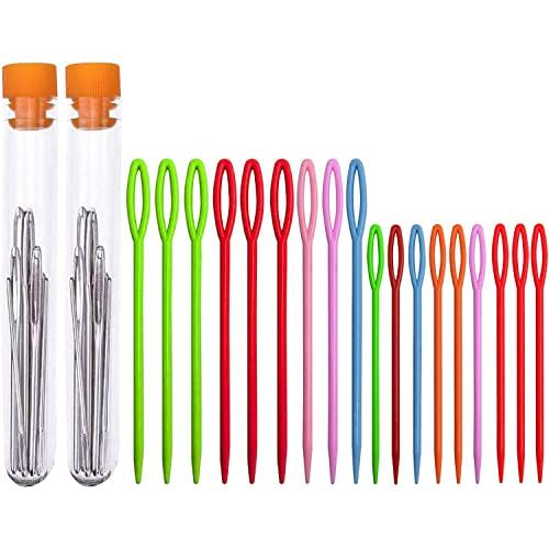 BetterJonny 30点の大きな目の鈍い針と18点のプラスチック糸、糸、編み針、ミシン針、刺繍...