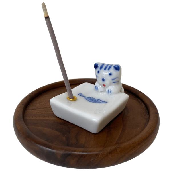 tallnext お香立て 線香立て おしゃれ 香炉 木製受け皿付き (猫)