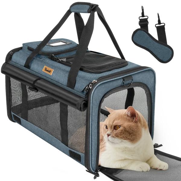 Tresbro 猫 キャリーバッグ [アップグレード版] 猫 きゃりーバッグ ロック式ダブルファスナ...