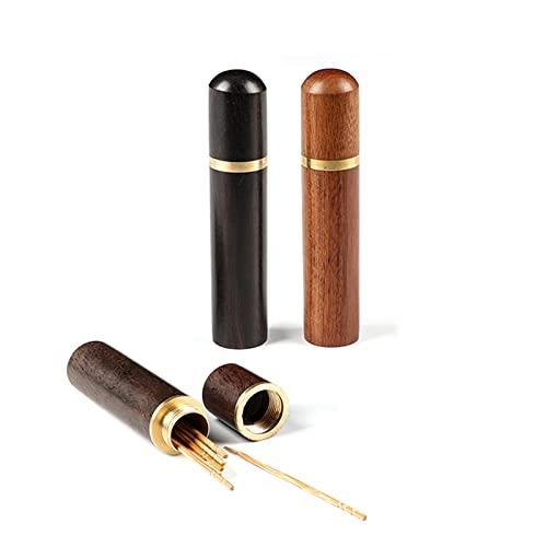 2パック つまようじホルダー 爪楊枝ケース 爪楊枝入れ 針収納ケース 携帯用 木製 小物入れ 木目 ...