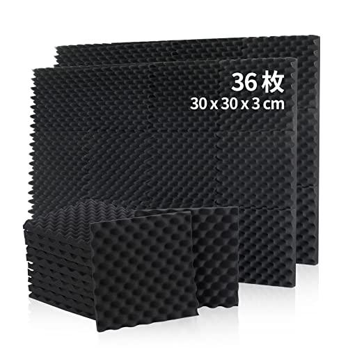 Hertber 36枚卵型防音シート30ｘ30ｘ3ｃｍ 吸音材黒色 防音 吸音 ウレタンスポンジポリ...