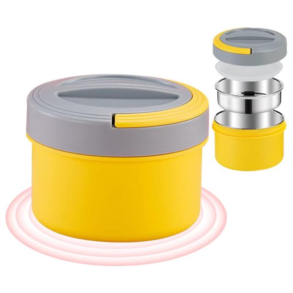 「304ステンレス鋼＆定温保温65℃」 Aseech 車用電熱弁当箱 保温弁当箱 2段式電気加熱式弁...