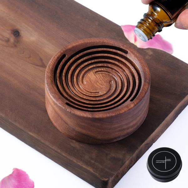 Oaec アロマストーン 木製 アロマディッシュ 缶入り 黒胡桃 直径50mm x 高さ20mm 車...