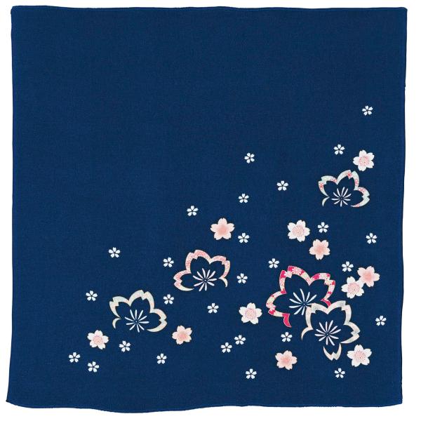 むす美 風呂敷 ふろしき 約68cm 二巾 レーヨンちりめん 昼夜桜 紺 日本製 80120-207