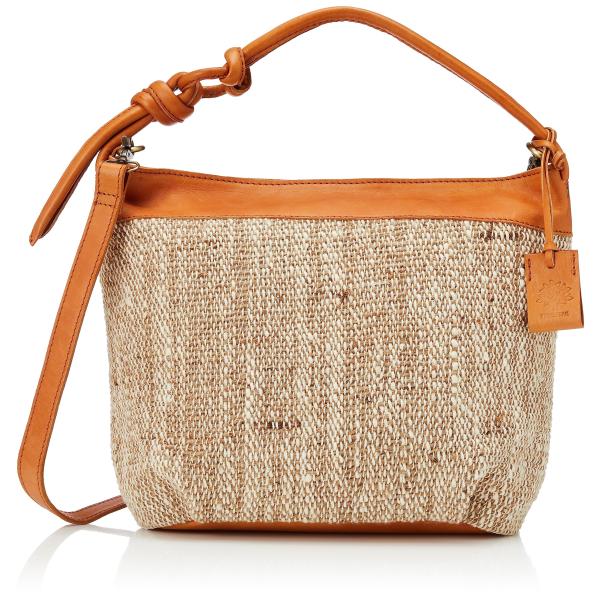 [ピークスピーク] 綿麻ショルダー 綿麻×牛革コンビ2WAYショルダー レディース キャメル