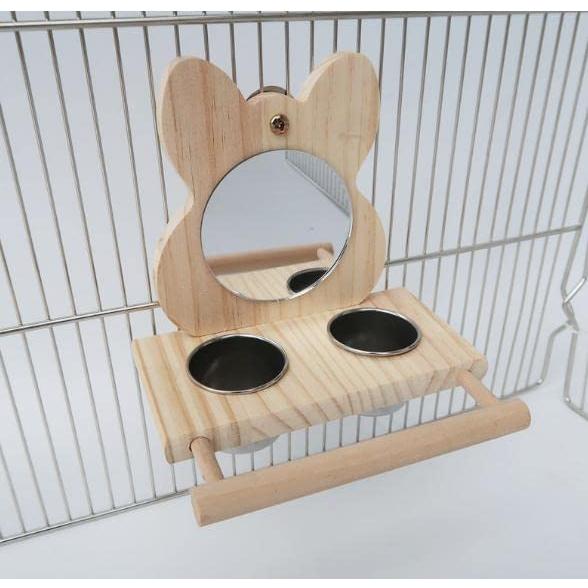 umely 鳥 ミラー 餌台 ケージ 固定 エサ入れ 水入れ 止まり木 鏡 フック 木製 インコ お...