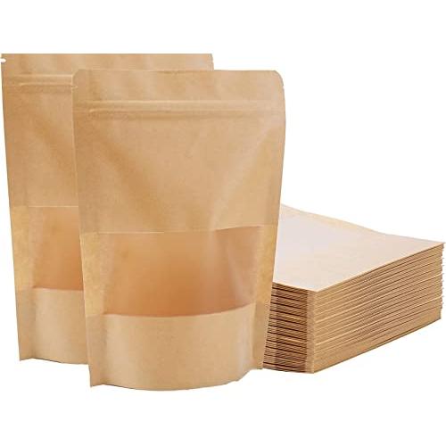 YFFSFDC 窓付き ジップ袋 紙袋 30枚入 クラフト紙再封可能 小分け袋 自立 チャック ジッ...