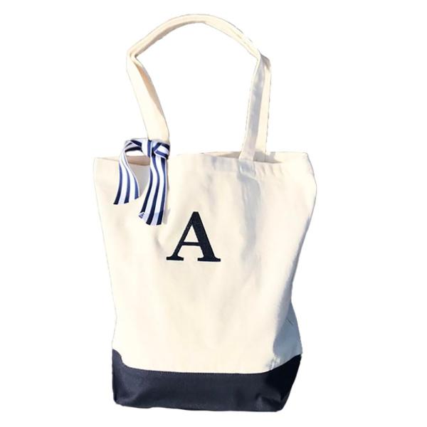 [シェリーミミ] イニシャル刺繍入り トートバッグ ネイビー A 521293002