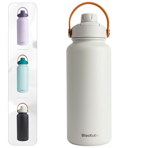Blackube水筒 1リットル 真空断熱 直飲み ステンレス鋼 保温 保冷 スポーツボトル スポー...