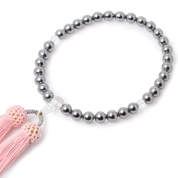 [?善念珠屋] 数珠 女性用 貝パール 天然貝核 本水晶 頭付房 全ての宗派で使える 念誦 じゅず ...