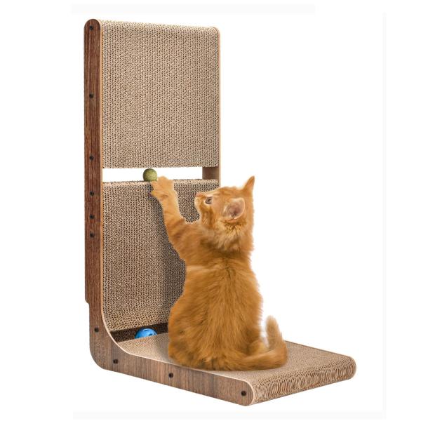 LIFLIX 猫 爪研ぎ 段ボール ガリガリウォール L字型壁立て おもちゃ付き猫つめとぎ H69c...