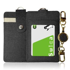 [NA Simple Style] ＩＣパスケース 定期入れ リール付き レディース 両面カードケース３枚収納 バックル付き (Black)の商品画像