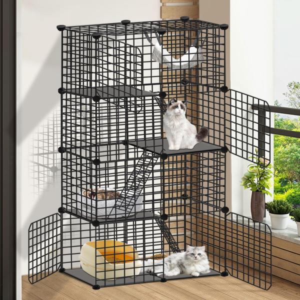 UYTON 猫ケージ (74.5x36x144.5cm） 組み立て完成サイズ 猫ハウス 室内用猫のゲ...