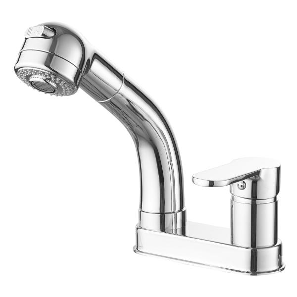 Kroias 洗面台蛇口 洗面水栓 ツーホール式 シングルレバー混合栓 2穴台付き ホース引き出し式...