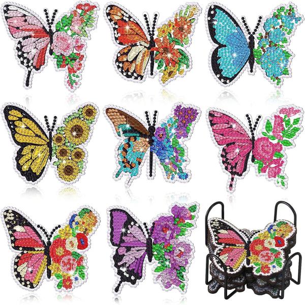 蝶模様 5Dダイヤモンド ダイヤモンドアート コースター 8個 コースター キット塗装キット DIY...