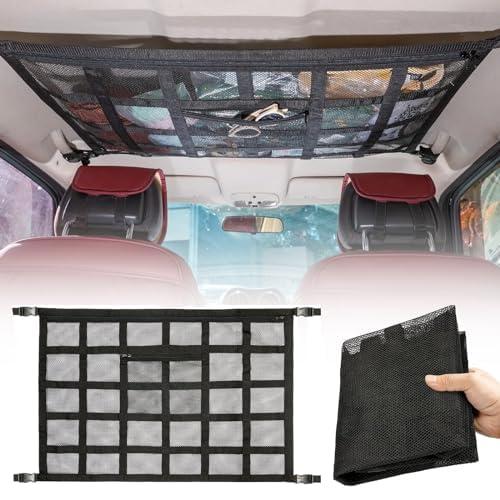 車内天井収納 ネット荷物落下防止 車用収納ネット 2層タイプ ファスナー付き ルーフネット車中泊 ラ...