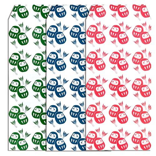 カラフル ポチ袋 ダルマ アソート3色 30枚入り 9.5×18.8ｃｍ/ＡＴＭ現金封筒サイズ/お札...