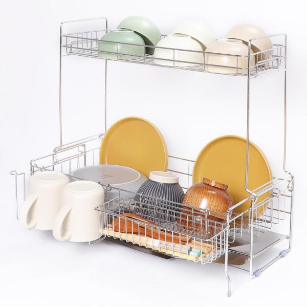 Keydol 2段伸縮式水切りラック 【省スペース×大容量】 スリム水切りかご 2段式伸縮水切りラッ...