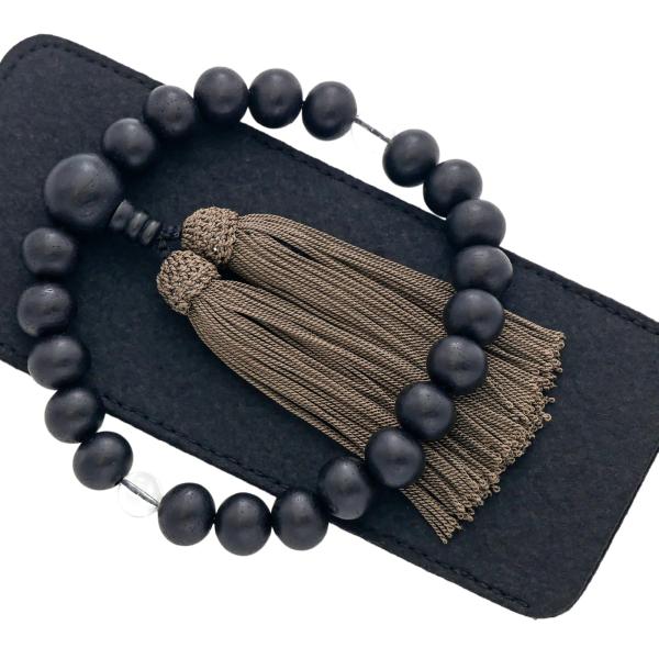 数珠 男性用 念珠（京都製 職人）縞黒檀 水晶 スマート数珠入れ付 すべての宗派 葬式 葬儀 青丹房...