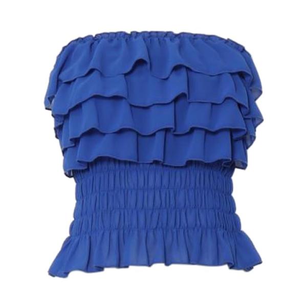 [マウナロア] カジュアルドレス シフォンフリルベアトップ L BLUE レディース