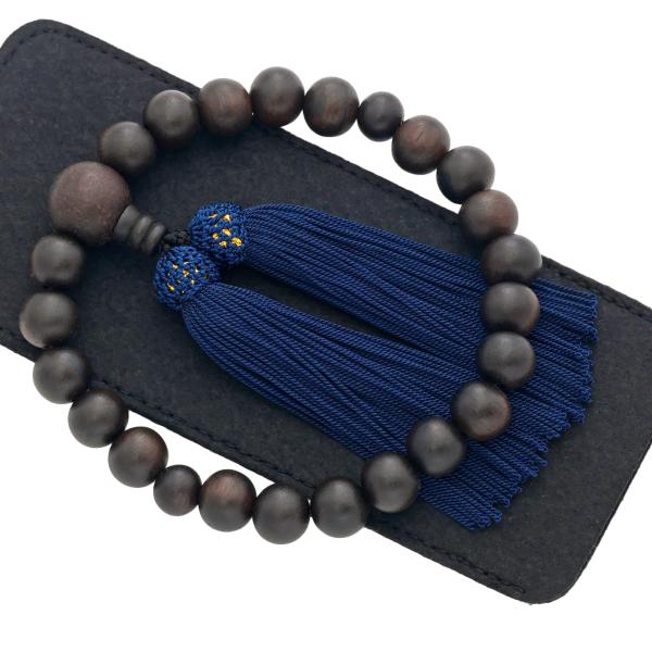 数珠 男性用 念珠（京都製 職人）縞黒檀 スマート数珠入れ付 すべての宗派 葬式 葬儀 紺房 DON...