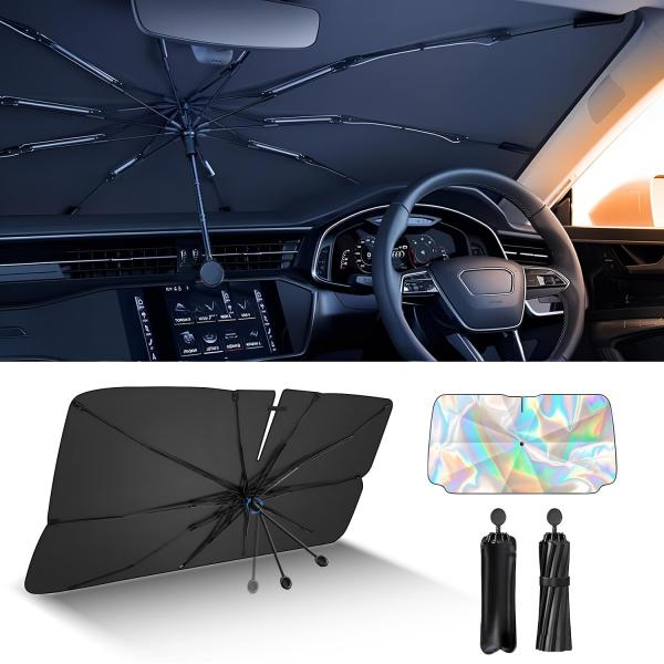 【2024年改良式10本骨&amp;虹色】VORAGA 傘式 サンシェード 車 フロント 車サンシェード 折...