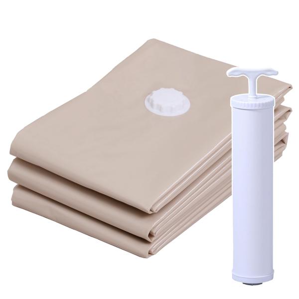 アストロ グレージュ×透明 圧縮袋 3枚組 シングルダブルサイズ兼用 手動ポンプ付き 110×100...