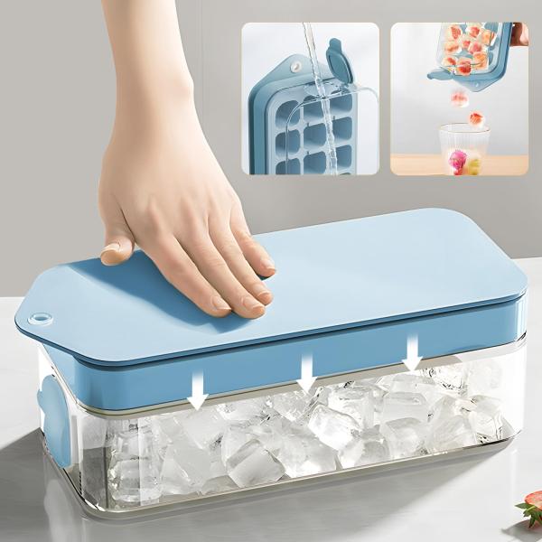 製氷皿 四角氷【ワンプッシュで氷が取れる】製氷機 アイストレー 家庭用 氷作る容器 (青)