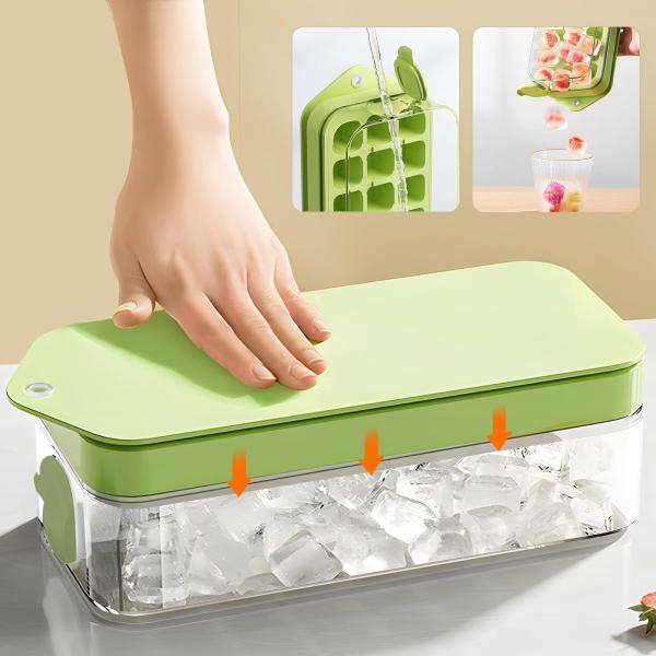 製氷皿 四角氷【ワンプッシュで氷が取れる】製氷機 アイストレー 家庭用 氷作る容器 (グリーン)