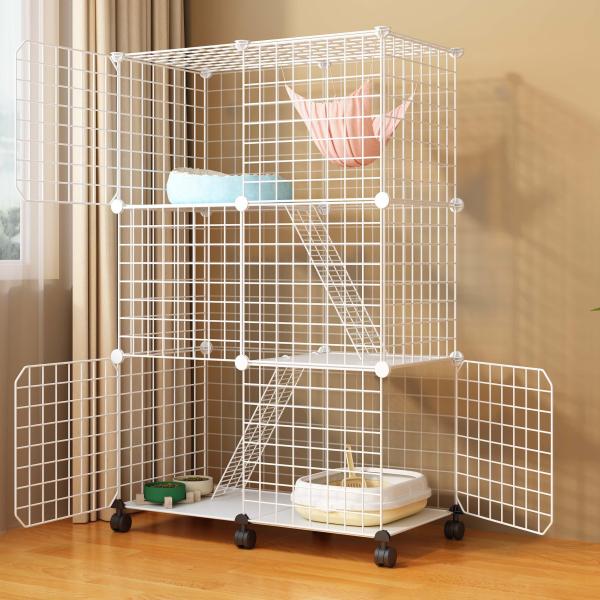 UYTON猫ケージ 猫用ケージ キャスター付き ホワイト 3段(75x36x114.5cm) 猫用ケ...