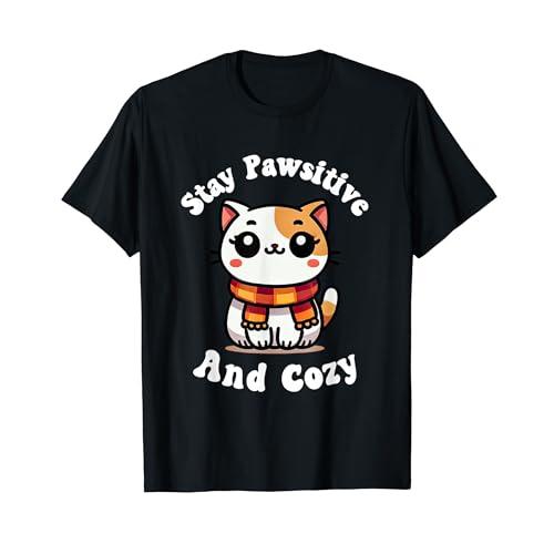 かわいいアニメ猫 秋 ステイ Pawsitive キッズ レディース メンズ Tシャツ