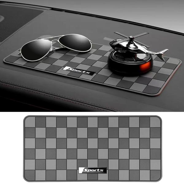 車載滑り止めシート 超強力滑り止めマット チェック柄の滑り止めマット ダークグレー 大きめサイズ（2...