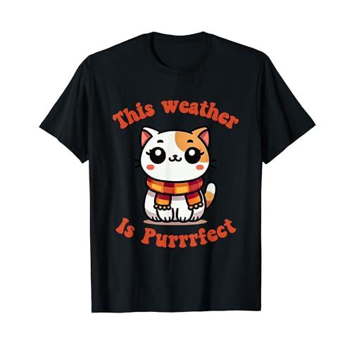 かわいいアニメ猫 秋 パーフェクト キッズ レディース メンズ Tシャツ