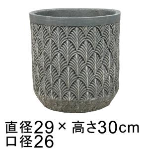 ファイバーセメントポット ダークグレー系 リーフ 模様付き S 29cm 15リットル｜goopot