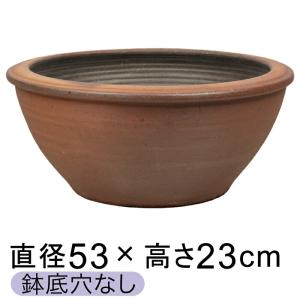 手作り陶器 丸リム浅型 睡蓮鉢 53cm 屋外使用 【鉢底穴無】｜goopot