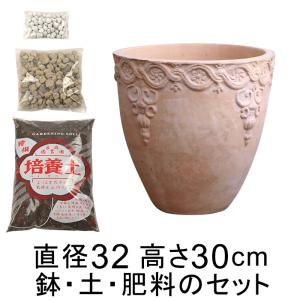 訳あり やわらか カーブ 丸浅型素焼き鉢 〔大中小3個セット〕 [of20