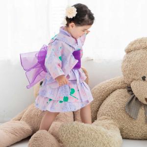 浴衣 ドレス 子供 浴衣セット 女の子 紫 ベ...の詳細画像4